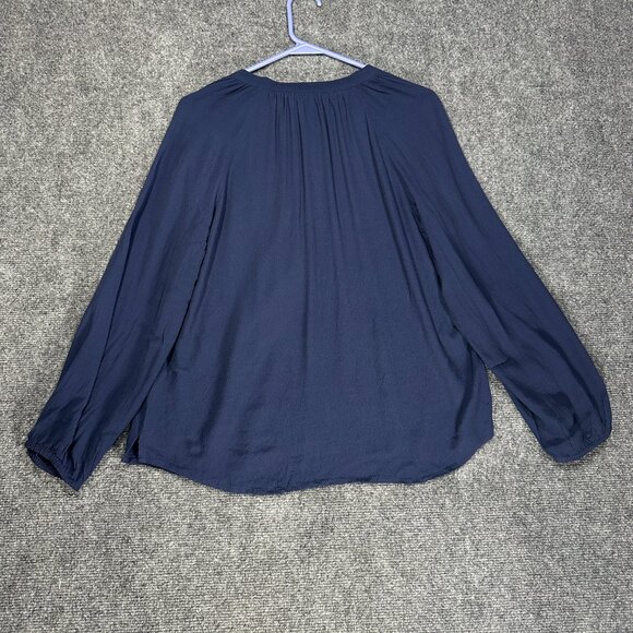 J Crew Blouse Womens Small  Long Sleeve Drapey Popover Blue Elastic Cuffs Top - Picture 7 of 8